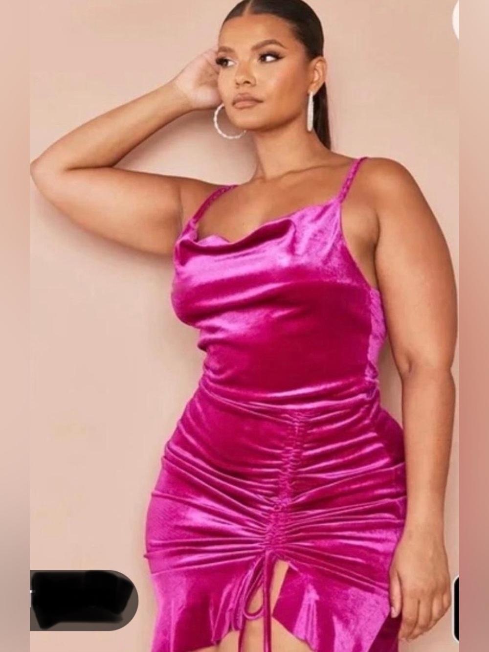 PrettyLittleThing Fuchsia Velvet Cowl Mini Dress with Adjustable Ruching